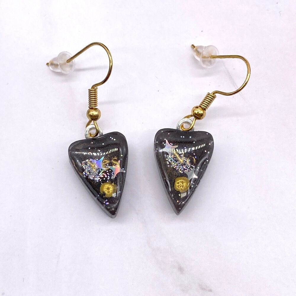 Black Holographic Star Ouija Planchette Wire hook Earrings